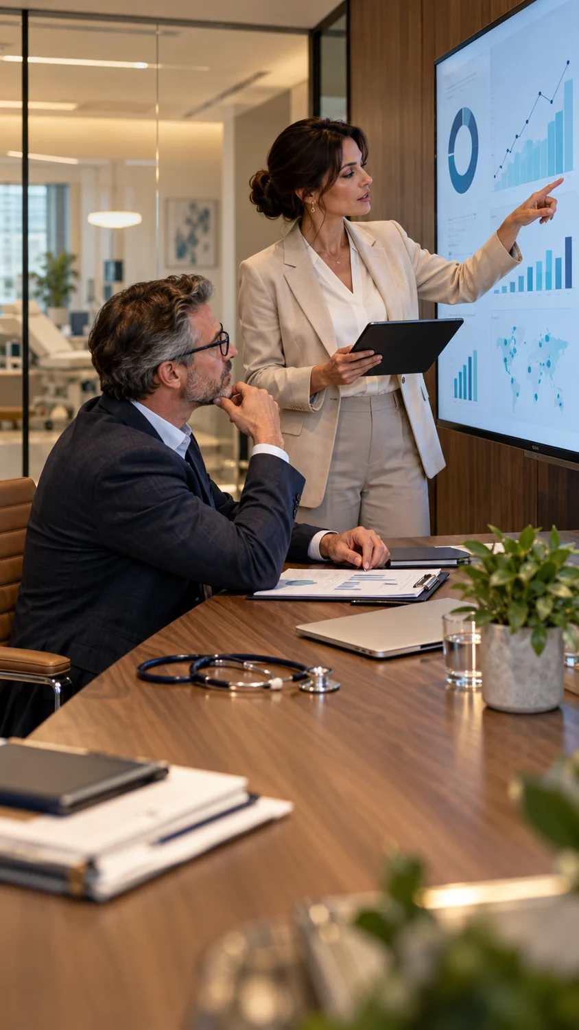 Equipe reunida para analisar estratégias e indicadores