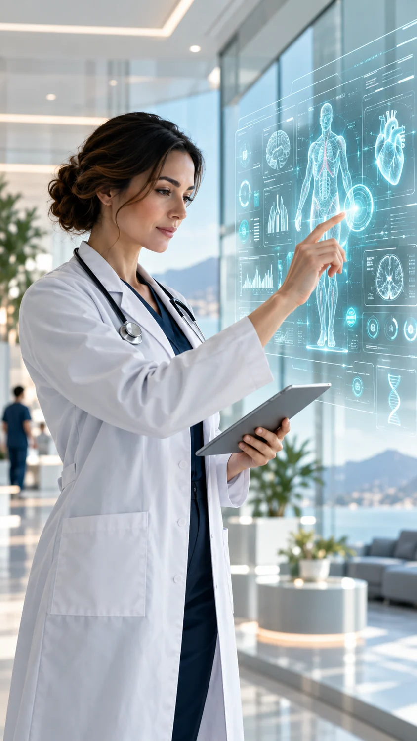 Profissional da saúde interagindo com recursos digitais